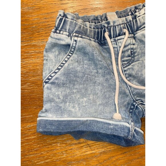 Girls Denim-Look Shorts Elastic Waist Pockets Drawstring - Picture 3 of 4
